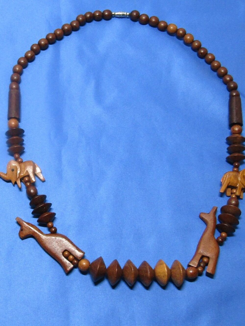 2 hand crafted vintage wooden bead and carved animal necklaces tribal art